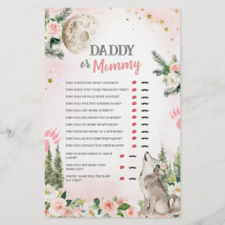 Rosafarbenes Blumenmond Wolf Daddy oder Mommy Spie