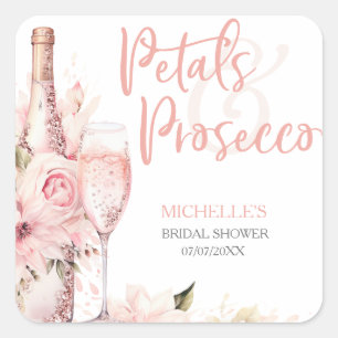 Rosafarbenes Boho-Blüten und Prosecco Floral Quadratischer Aufkleber