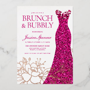 Rosafarbenes Brunch & Bubbly Brautjungfernabschied Folieneinladung