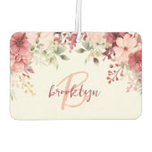 Rosafarbenes Burgunderrot Florales Skript Monogram Autolufterfrischer (Rückseite)