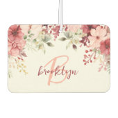 Rosafarbenes Burgunderrot Florales Skript Monogram Autolufterfrischer (Vorderseite)