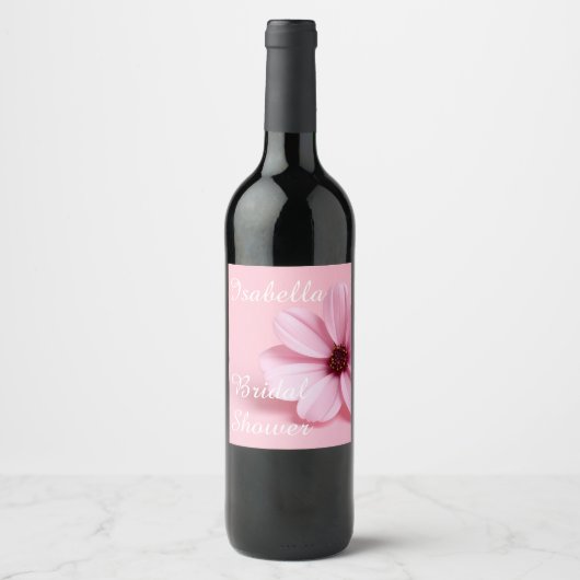 Rosafarbenes Cosmos-Blumen-Brautparty-Script-Desig Weinetikett (Vorderseite)
