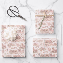 Rosafarbenes englisches Dorfthema Hochzeit Aquarel Geschenkpapier Set