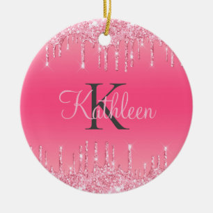 Rosafarbenes Erröten, tropfender Glitter, Roségold Keramik Ornament