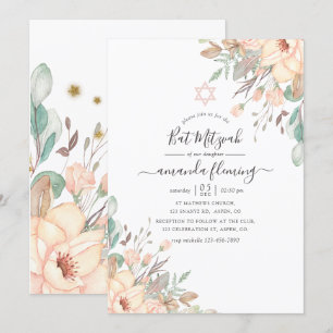 Rosafarbenes florales Bat-Mizwa-Fest Einladung