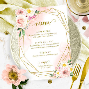 Rosafarbenes Florales Goldenes Hochzeitsdusche-Men Einladung