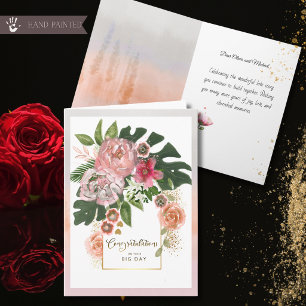 Rosafarbenes Florales & Goldenes Jubiläums-Gratula Feiertagskarte