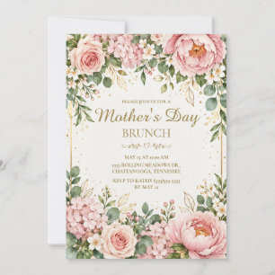 Rosafarbenes florales goldenes Muttertags-Brunch Einladung