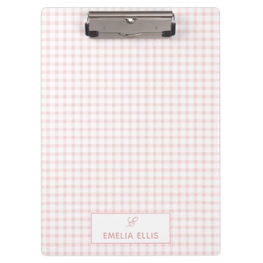 Rosafarbenes Gingham-Klassik-Monogramm Klemmbrett (Vorderseite)