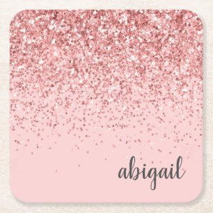 Rosafarbenes Glitter Funkeln Modernes Monogramm Pa Rechteckiger Pappuntersetzer