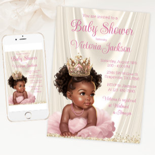 Rosafarbenes Gold Afrikanische Prinzessin Baby Sho Einladung