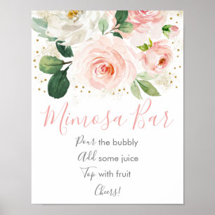 Rosafarbenes Gold Florales Brautparty Mimosa Bar Poster