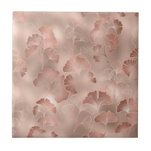 Rosafarbenes Gold Ginkgo-Blatt Elegantes Botanisch Fliese