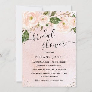 Rosafarbenes Goldenes Florales Brautparty Einladung