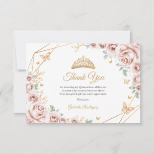 Rosafarbenes Goldenes Florales Quinceanera Dankeskarte