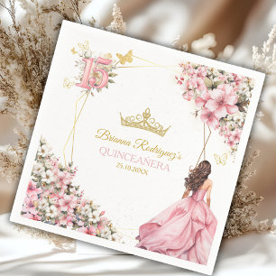 Rosafarbenes Goldenes Florales Schmetterlinge Quin Serviette