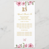 Rosafarbenes Goldenes Mis Quince Quiñceanera Programm (Rückseite)