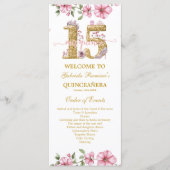 Rosafarbenes Goldenes Mis Quince Quiñceanera Programm (Vorderseite)