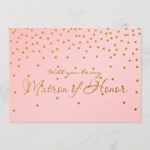Rosafarbenes Goldfolien-Konfetti MATRON OF HONOR K Einladung
