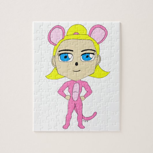 rosafarbenes Katzenmädchen Puzzle (Vertikal)