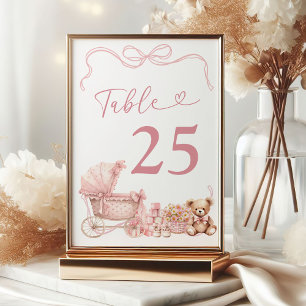 Rosafarbenes Koketten-Kinderwagen-Baby-Shower-Tisc Tischnummer