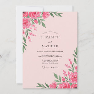 Rosafarbenes Magenta-Pfingstrosen-Hochzeit Einladung