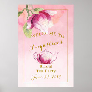 Rosafarbenes Magnolien-Hochzeits-Tee-Willkommenssc Poster