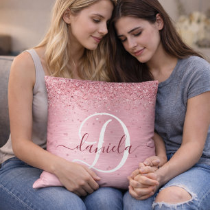 Rosafarbenes Metall-Glitter-Monogramm personalisie Kissen
