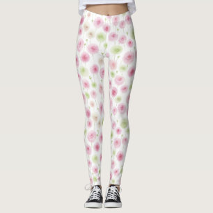 Rosafarbenes Mint Blumenranunkel Leggings