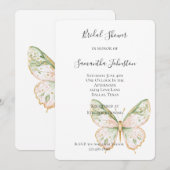 Rosafarbenes Mintgrünes Gold Schmetterling Brautpa Einladung (Vorne/Hinten)