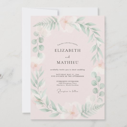Rosafarbenes Minzblatt-Hochzeit Einladung (Vorderseite)