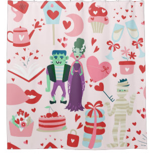 rosafarbenes Monster Valentinsbraut Frankenstein M Duschvorhang