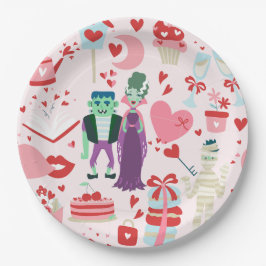 rosafarbenes Monster Valentinsbraut Frankenstein M Pappteller