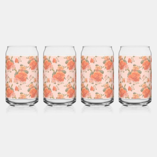 rosafarbenes orange Blumenmuster Hochzeit Frühling Dosenglas (Vorderseite)