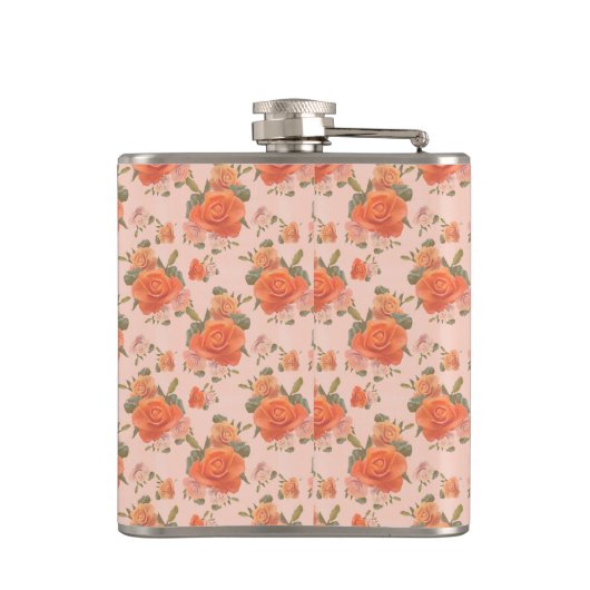 rosafarbenes orange Blumenmuster Hochzeit Frühling Flachmann (Rückseite)