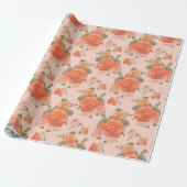 rosafarbenes orange Blumenmuster Hochzeit Frühling Geschenkpapier (Ungerollt)