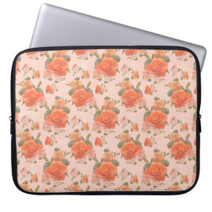 rosafarbenes orange Blumenmuster Hochzeit Frühling Laptopschutzhülle