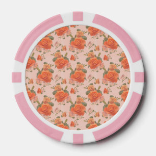 rosafarbenes orange Blumenmuster Hochzeit Frühling Pokerchips