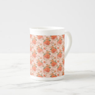 rosafarbenes orange Blumenmuster Hochzeit Frühling Porzellantasse