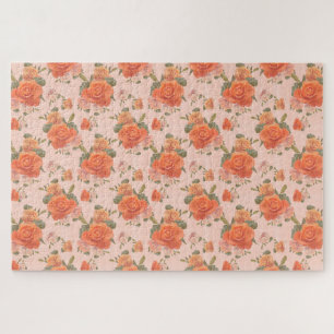 rosafarbenes orange Blumenmuster Hochzeit Frühling Puzzle