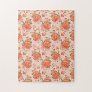 rosafarbenes orange Blumenmuster Hochzeit Frühling Puzzle