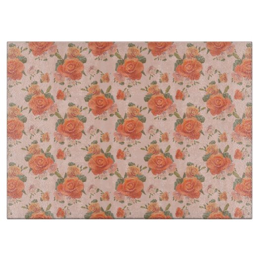 rosafarbenes orange Blumenmuster Hochzeit Frühling Schneidebrett (Vorderseite)