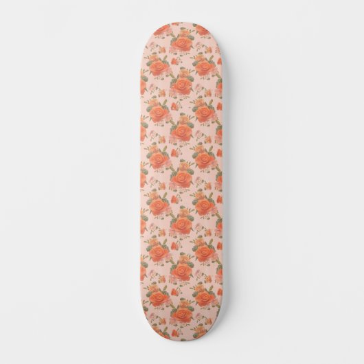 rosafarbenes orange Blumenmuster Hochzeit Frühling Skateboard (Vorderseite)