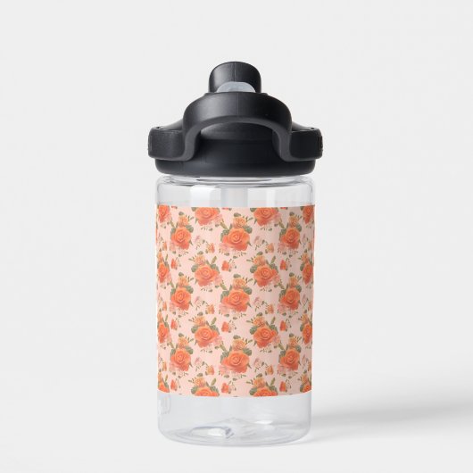 rosafarbenes orange Blumenmuster Hochzeit Frühling Trinkflasche (Rückseite)
