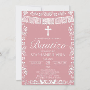 Rosafarbenes Papel Picado Spanische Taufe Einladung