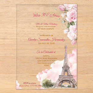 Rosafarbenes Paris Quinceañera Acryleinladungen