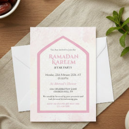 Rosafarbenes personalisiertes Ramadan Kareem Iftar Einladung