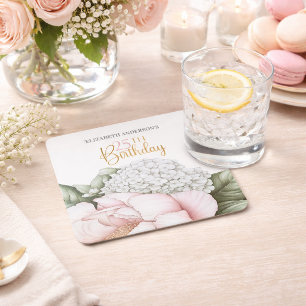 Rosafarbenes Pfingstrosen-Blumenmotiv 25. Geburtst Rechteckiger Pappuntersetzer