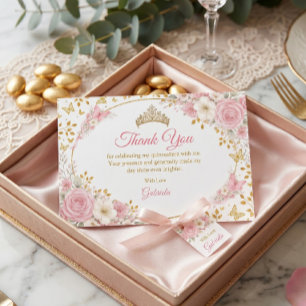 Rosafarbenes Quinceañera Goldener Schmetterling Dankeskarte