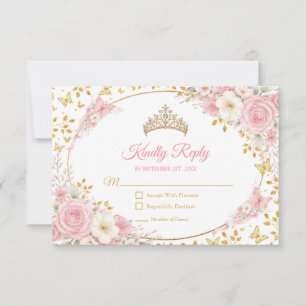 Rosafarbenes Quinceañera Goldener Schmetterling  RSVP Karte